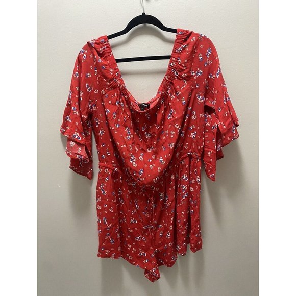 Express‎ Bell Sleeve Off Shoulder Romper Red Floral Size Xl - Picture 1 of 6